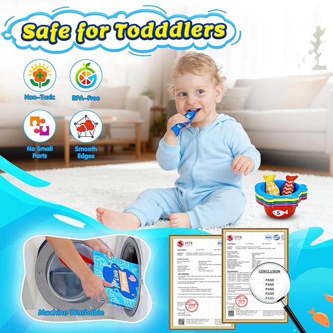 Gacoman Montessori Toys for 1 Year Old Boy Girl Birthday Gift- Cloth Fishing Game for Toddler1-3 for Grandkids with Stacking Cups Learning Educational Toys Baby Toys 12-18 Months