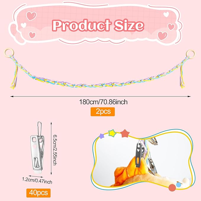 2PCS Stuffed Animal Hammock Corner, 78 Inch Stuff Animal Organizer Stuffed Animal Storage for Room Decor, Hanging Stuffed Animal Net Holder for Wall or Corner Collection