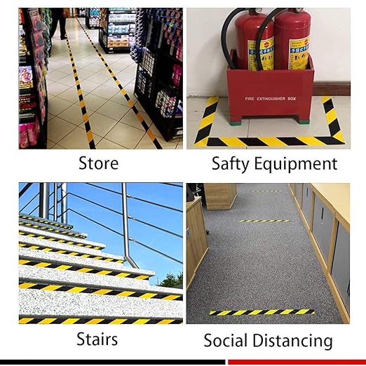 APT Premium Black and Yellow Striped Vinyl Floor Safety Marking Tape, Excellent for Hazard Caution& Warning, Social Distancing, Warehouse & Gym Floor (2 Inch, 5 Rolls, Yellow/Black)