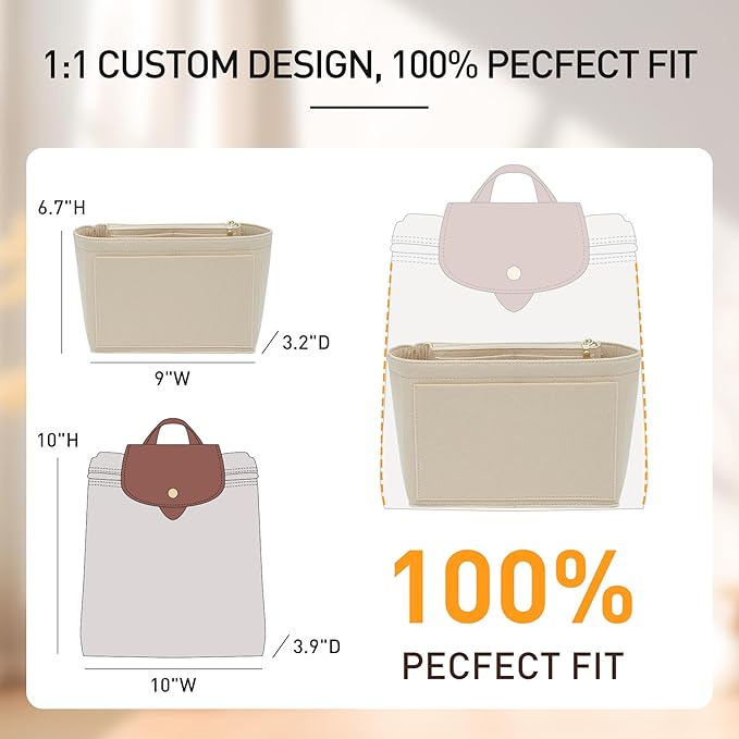 Felt Backpack Organizer Insert Compatible with Longchamp Lepliage M Backpack and More (Beige/MB)