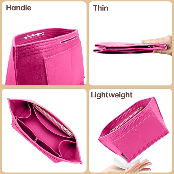 OPPOSHE Purse Organizer Insert for Longchamp Le Pliage, Premium Felt Long Champ Bag Handbag Women, Tote Organizer Insert with 9 Compartments (Large, Rosy)