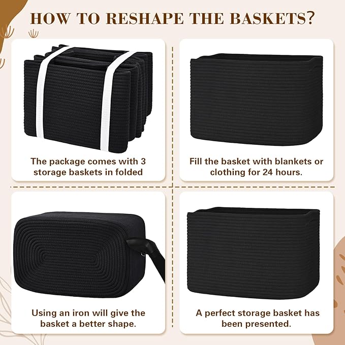 Degeyoyo Woven Storage Baskets, Baskets for Organizing, 3 Pack Woven Basket for Storage, Storage Baskets for Shelf, Towel, Toy, Book, Closet, Baby 15"×10"×9"