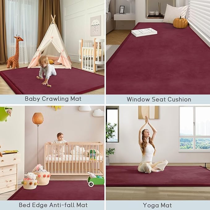 Baby Play Mat for Floor Nursery Muscle Mat Area Rug Playroom Rug 50"x50" Memory Foam 1.3" Thick Crawling Mat for Babies,Toddlers, Infants,Kids (Burgundy)