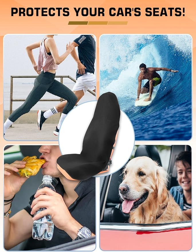 Universal Car Seat Cover Towel, Waterproof Washable Sweat Protection for Front Bucket Seats, Non-Slip Fit, Fits Cars SUVs Trucks, Ideal for Gym, Kids, Pets, Outdoor Sports, Travel (Black, 2 Pack)