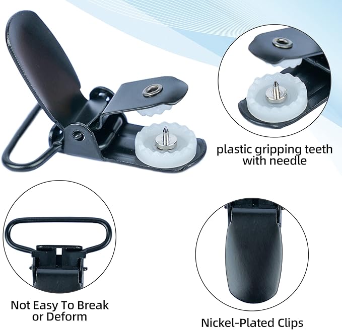 MELOTOUGH 1 Inch Suspender Clips Metal No Slip Suspender Clip with Plastic Gripping Teeth(Black,5pcs)