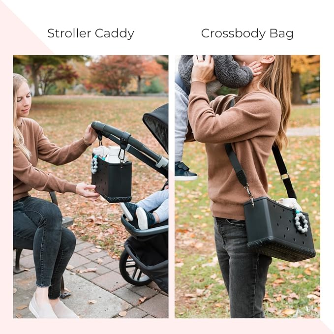 Stroll Pouch - Universal EVA Baby Stroller Organizer with Shoulder Strap & Non-Slip Hooks. Wagon, Trike, Pet, Double Stroller Accessory. Lightweight, Washable, Durable EVA Caddy.