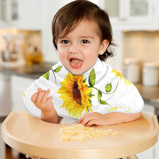 Muslin Baby Burp Cloths Set of 1, Soft Absorbent Big Sunflower Muslin Washcloths, Bibs, Face Towel for Newborn Boys Girls, 22 x 11 Inch