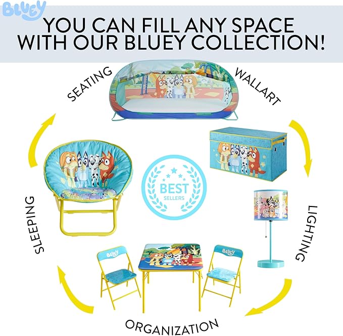 Bluey Pop-Up Hamper with Carry Handles – 21" x 13.5", Bluey and Bingo Design, Lightweight & Collapsible Laundry Basket for Kids’ Bedroom, Bathroom, or Playroom