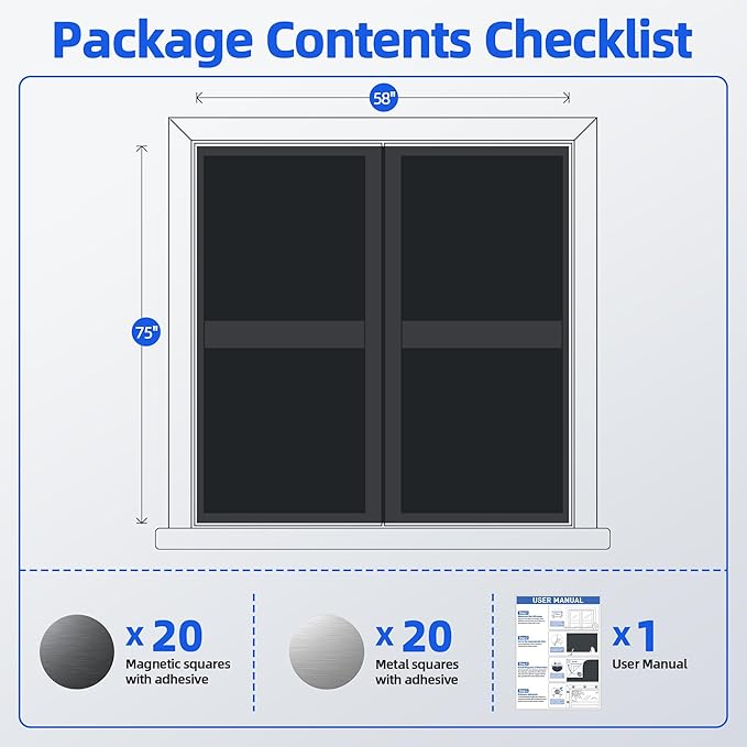 Magnetic Blackout Window Cover with Strong Magnets – 75" x 58" Portable Blackout Curtains for Bedroom, No Drill Black Out Blinds & Temporary Black Out Shades for Windows Film RV Travel Skylight-Blacks