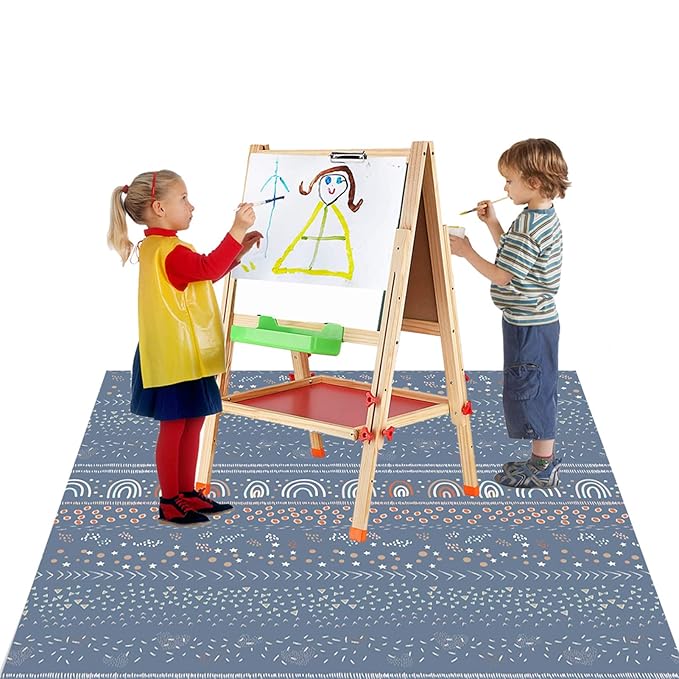 Splat Mat for Under High Chair/Arts/Crafts, WOMUMON 51" Waterproof Spill Mat Washable Non-Slip Floor Protector Splash Mat, Messy Mat and Table Cloth