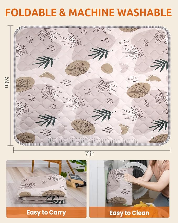 71x59 Playpen Mat Foam, Large Baby Play Mat for Babies Kids Toddlers Infants Floor Crawling, Washable Cushioning Padded Playmat for Indoor Outdoor, Baby Gifts for Boys Girls, Boho Leaf