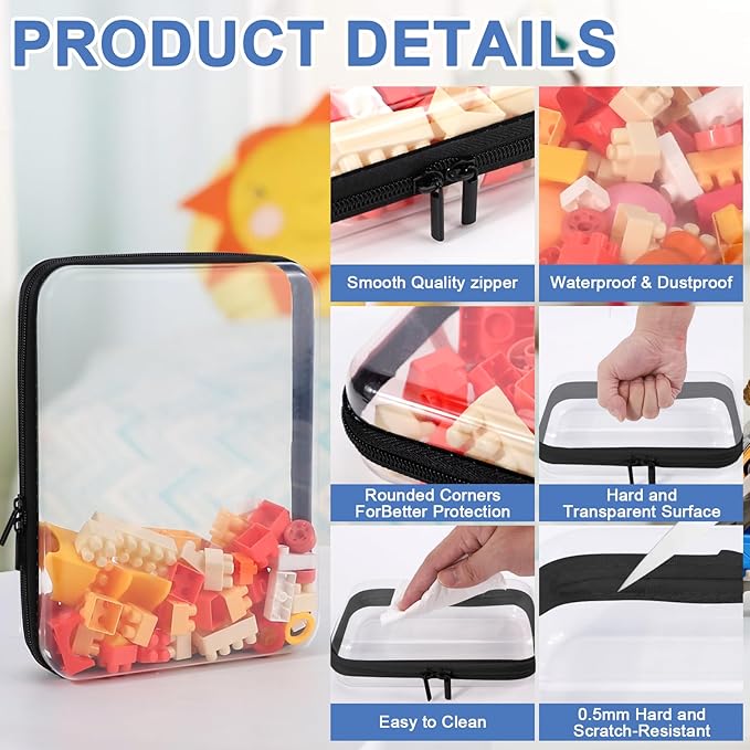 3 Pack Clear Hard Shell Zipper Case, Clear Zipper Pouches Waterproof Makeup Organizer & Travel Toiletry Bag, Diaper Bag Organizing Pouches, Plastic Pouch for Office Home Storage, LMS,Blcak