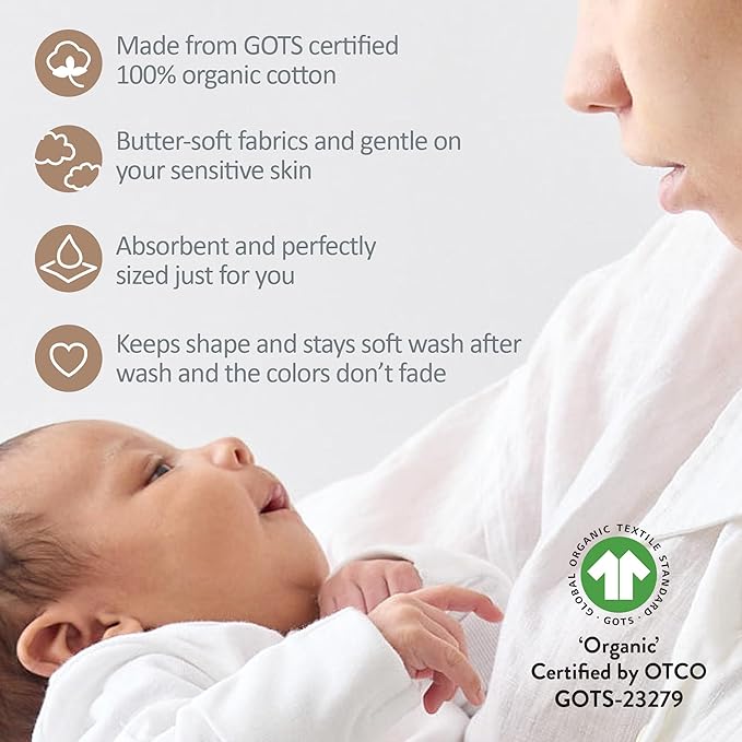 Butterblu Bailey 5-Pack Burp Cloths 100% Organic Cotton Knit for Newborn & Baby Boys & Girls, Natural, One Size