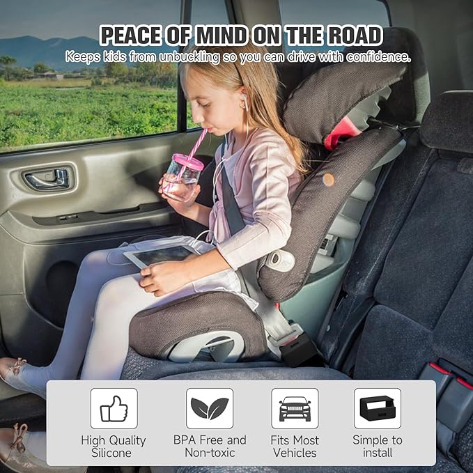 Morlike Silicone Seatbelt Secure Buckle Safety Cover Lock | Keep Children Safe in Car Seat and Prevent Kids from Accidentally Unbuckling | Buckle Guard Fits Almost Vehicles(Black, 1 Pack)
