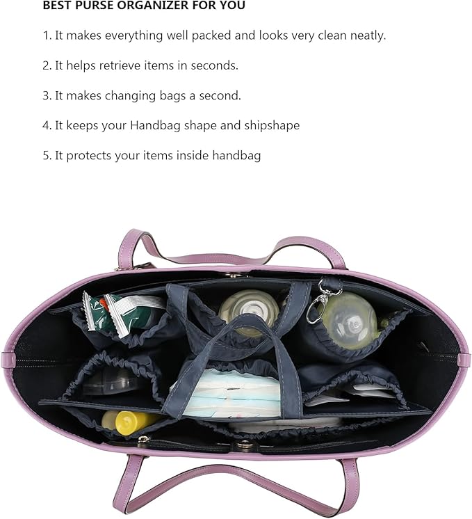 Lmbabter Removable Organizer Insert with Insulated Pocket,Updated Diaper Bag with 11 Total Pockets&Changing Pad, Handbag Tote Bag for Women Mommy Nurse (Blue)