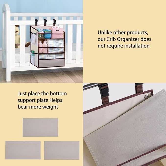 WishJazz XL Hanging Diaper Caddy Organizer for Changing Table, Crib, Playard, Wall, Reinforced 3-Tier Diaper Caddy with Mesh Pockets, Nursery Organizer-Hold 90+Diaper for Newborn Baby Essentials