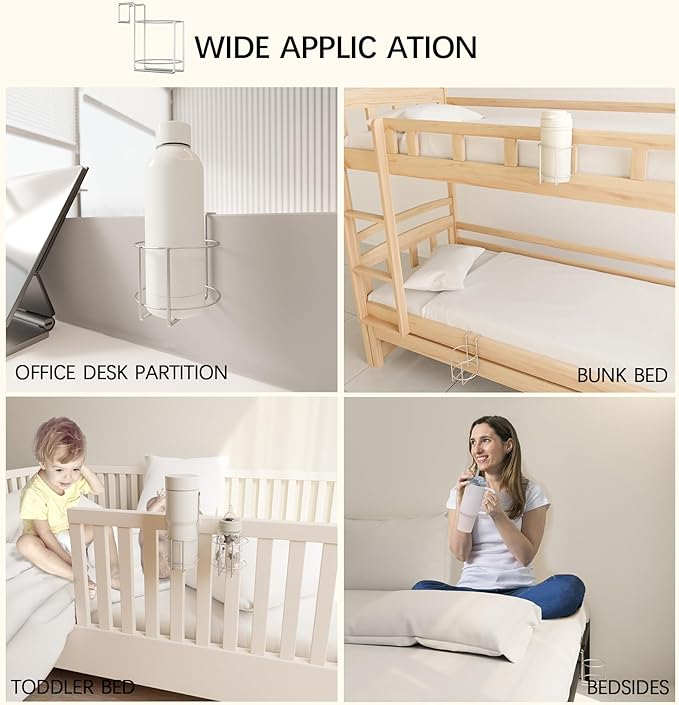 Bed Cup Holder(Diameter: 3.3IN) Drink Holder Water Bottle/Glass Organizer for 2.5 * 2.5" Square Columns Wood Dorm Room Bunk Bed Crib, Metal Toddle Bed,Loft Bedside, Headbed