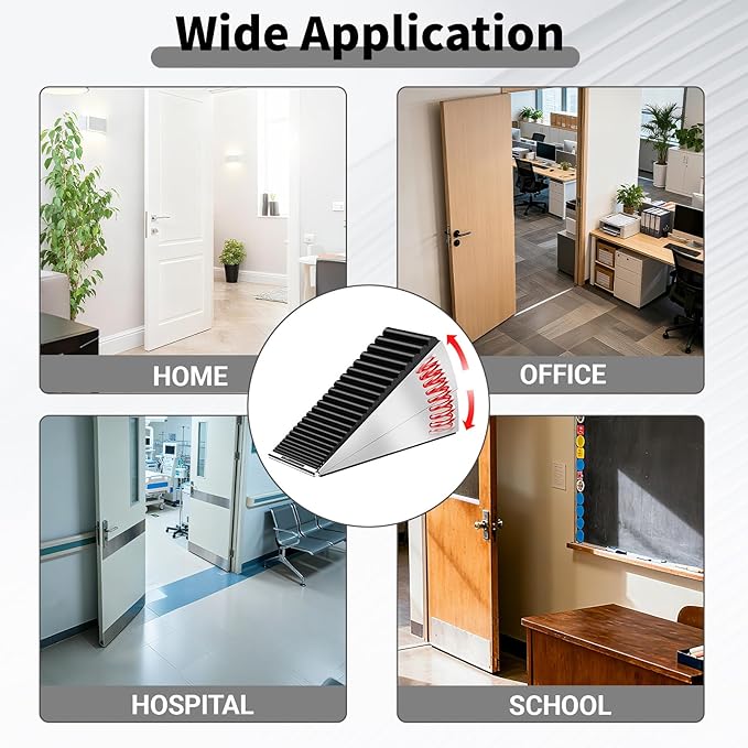 ZDZQJIA Heavy Duty Door Stoppers for Bottom of Door -Adjustable Spring Large Door Stop Wedge, Anti-Slip Rubber Grip,3" High Metal Doorstop Suits Carpet,Tile,Commercial,Home-Silver4Pc+4 Wall Protectors