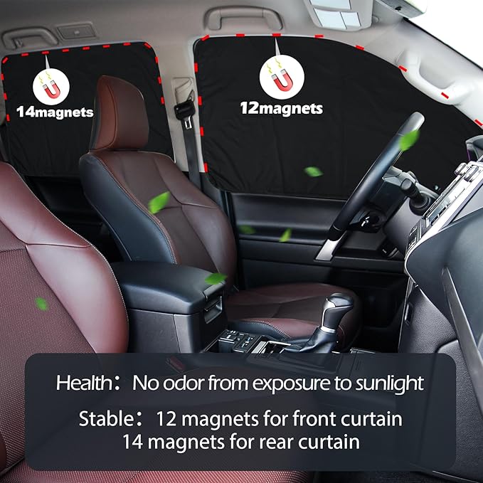 XCBYT 4-Pack Magnetic Car Window Shades for Camping Privacy - 100% Blackout Side Window Covers (Metal Frames Only) - UV Protection Sun Shade for Baby Sleeping - Universal Fit Automotive Curtains