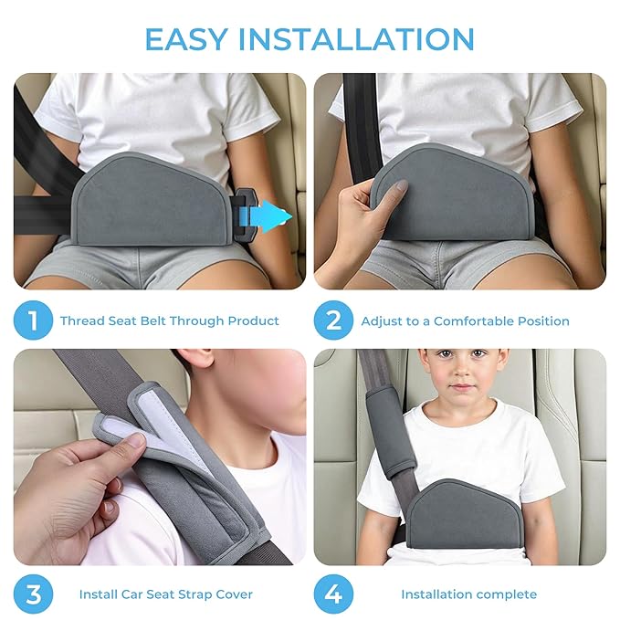 COOLBEBE Kids Seat Straps Cover Pad, Child Shoulder & Belly Comfort Cushion Set, Universal Seat Strap Cover for Booster, Strollers, High Chairs, Grey
