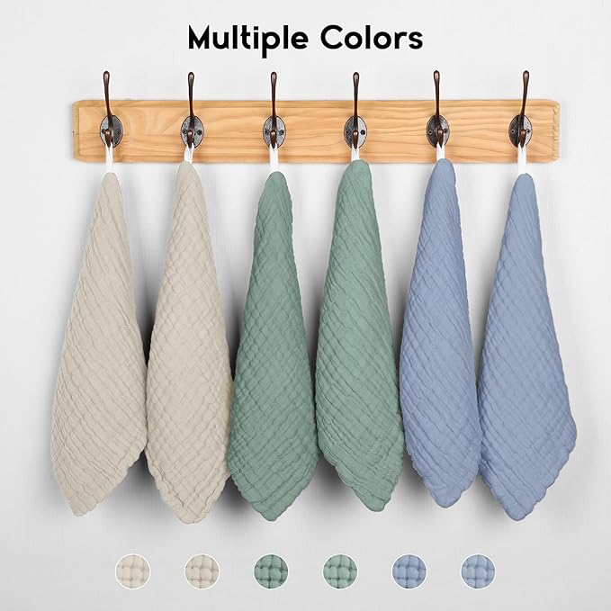 Unnivoll Muslin Burp Cloths Baby 12''X12'', Baby Washcloths 6 Pack, 100% Cotton Baby Wash Cloths Absorbent and Soft for Newborn Infants Kids Boys Girls - Apricot Green Sapphire Blue