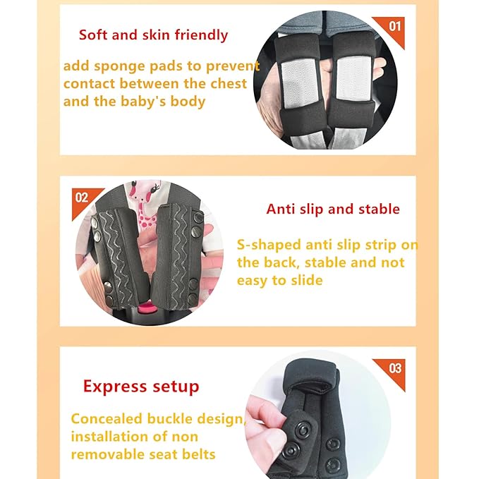 Universal Child Car Seat Chest Harness Clip Universal Safer Belt Clip Buckle Lock Stroller Chest Clip Adjustable Guard for Baby and Kids (Chest Clip and Pad Set-Gray)