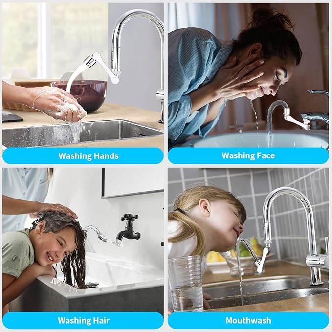 Longing Home 1080° Swivel Faucet Extender, Heavy Duty Rotating Sink Extension, Universal Swivel Multifunctional Robotic Arm, Rotating Splash Filter Extension Faucet Aerator for Kitchen Bathroom-4 Pcs