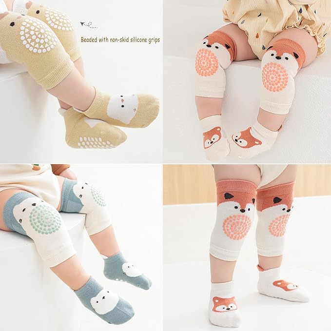 Feidoog Baby Crawling Knee Pads with Anti-Slip Elastic 3 Pairs Knee Pads and 3 Pairs Socks Set,Infant Kneepads for Crawling