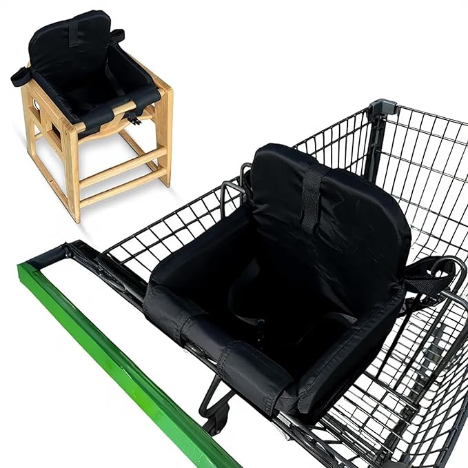 Shopping Cart Seat Cover for Baby, High Chair & Grocery Seat Protector, Padded Chair Covers for Restaurant Seats, Unisex Machine Washable Grocery Cart Liner & Swing Insert – Black