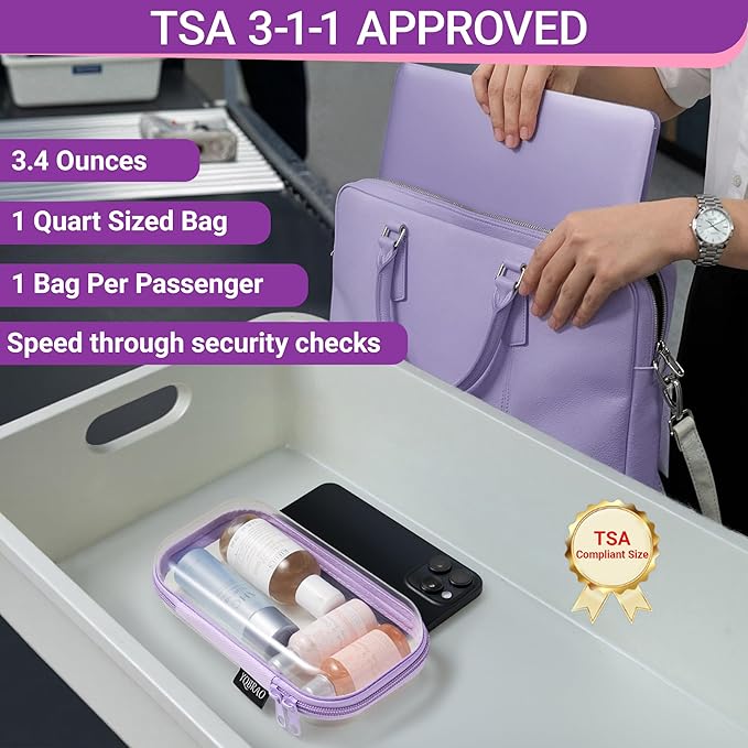 YQBRA 4 Pack Clear Hard Shell Zipper Case, See-Through Hard Plastic Organizer Pouches with Zipper for Travel, Toiletries, Makeup, Electronics & Pencils - Crush-Resistant Storage (S Purple)