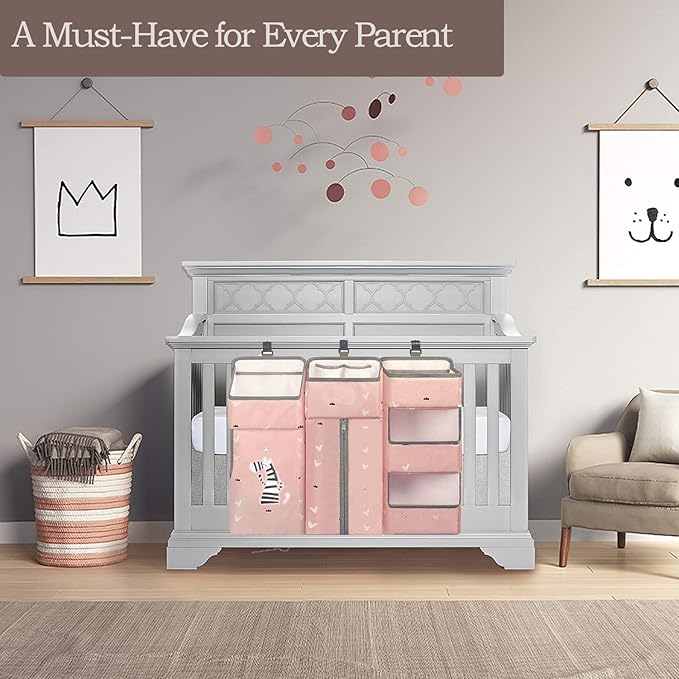 Hanging Diaper Caddy Organizer for Baby Crib - 3-in-1 Diaper Stacker for Changing Table Nursery Organization Storage Holder for Baby Essentials Attachment Portable Combining Clothing