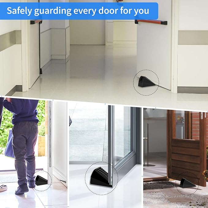2 Pack Strongest Heavy Duty Door Stopper Wedge - Spring Large Door Stoppers, Tall Door Stoppers for Bottom of Doors, Metal Door Stop 3 Inches High, Non-Slip Rubber Doorstop, Suits Carpet, Tile, Wood