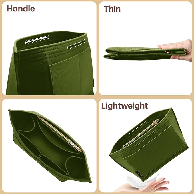OPPOSHE Purse Organizer Insert for Longchamp Le Pliage, Premium Felt Long Champ Bag Handbag Women, Tote Organizer Insert with 9 Compartments (Medium, Forest Green)