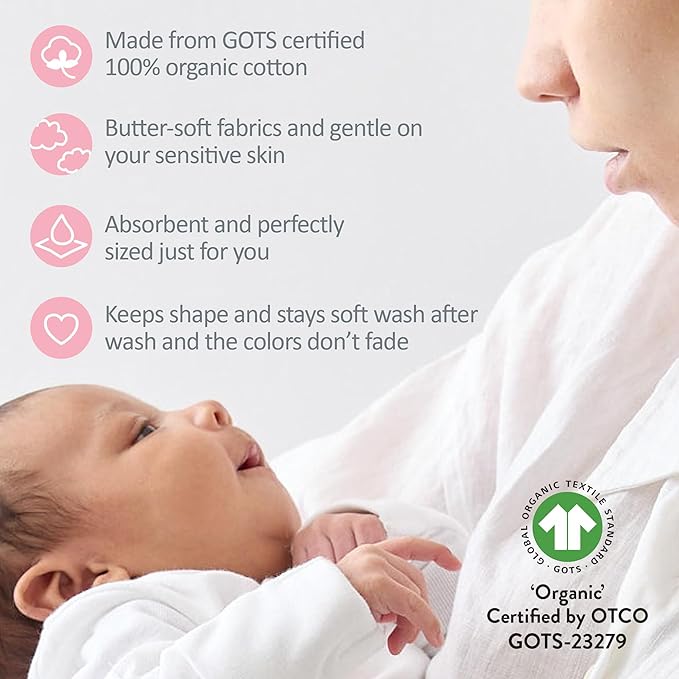 Butterblu Bailey 5-Pack Burp Cloths 100% Organic Cotton Knit for Newborn & Baby Boys & Girls, Pink, One Size