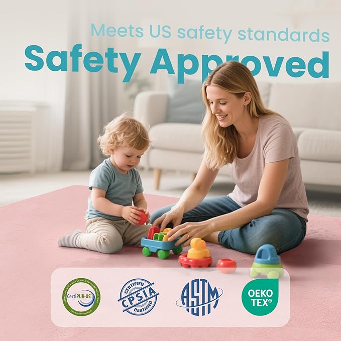 Huloo Sleep Baby Play Mat for Floor,Extra Large 71"×79" Playpen Mat for Toddler,Infant,Kids,1.3" Thick Elasti Foam Non-Slip Nursery Rug,Water Repellent Soft Padded Activity Mats(Pink)