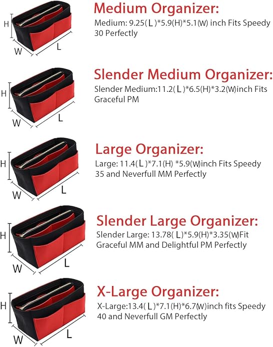 LEXSION Felt Purse Bag Organizer Insert with zipper Bag Tote Shaper Fit Speedy Neverful PM MM