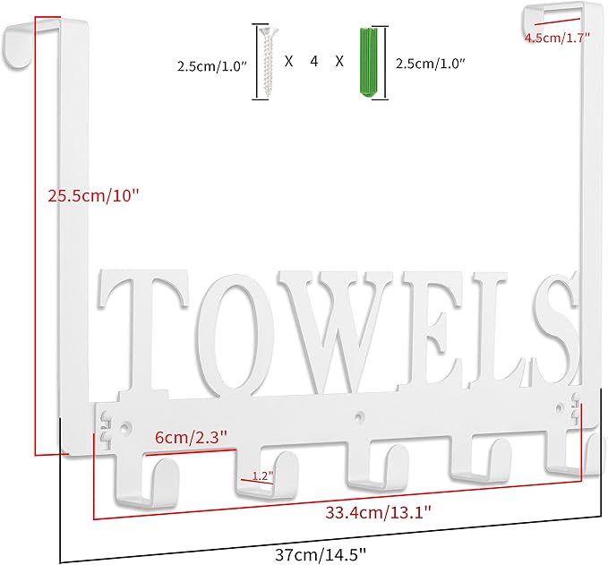 Kuhome Towel Hooks Over The Door Hooks Hangers Wall Mount Towel Rack Towel Holder for Bathroom, Storage Coat Hooks for Home Decor Metal Organizer for Towel Clothes Bag Robe(White)