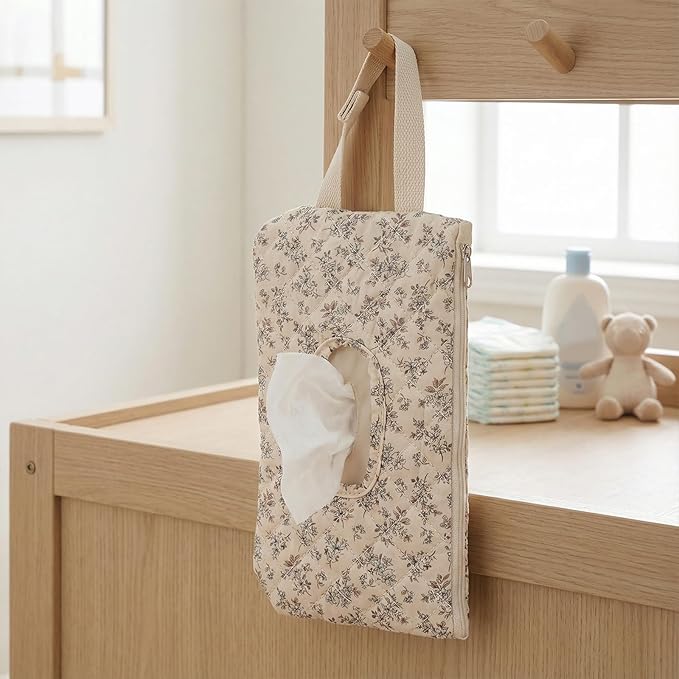 HIBEAR Quilted Diaper Wipe Pouch Portable Mommy Bag Refillable Floral Baby Wipe Holder for Travel Stroller Daily Casual (Floral C)