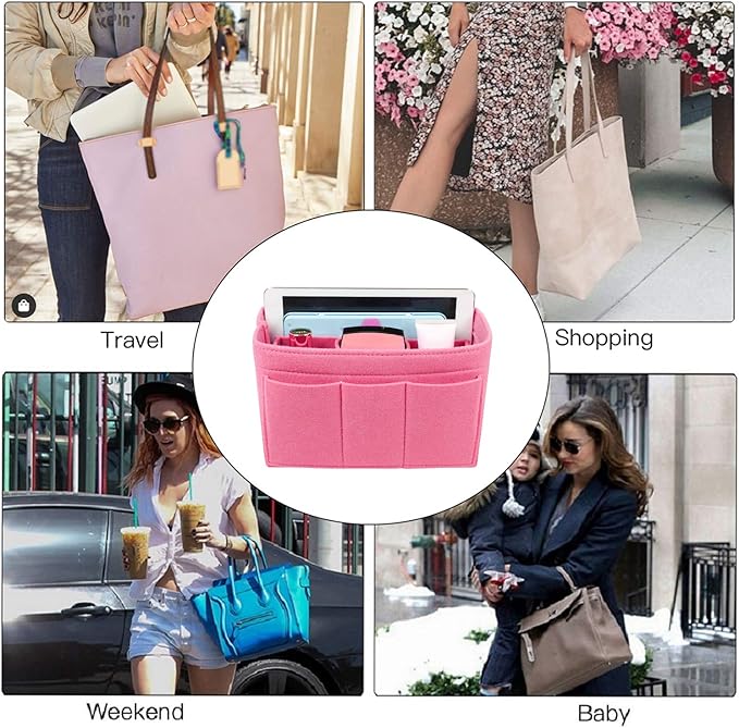 ZTUJO Purse Organizer Insert, Felt Bag Organizer For Handbag Purse Organizer,13 Colors, 6 Size (X-Large, Light Pink)