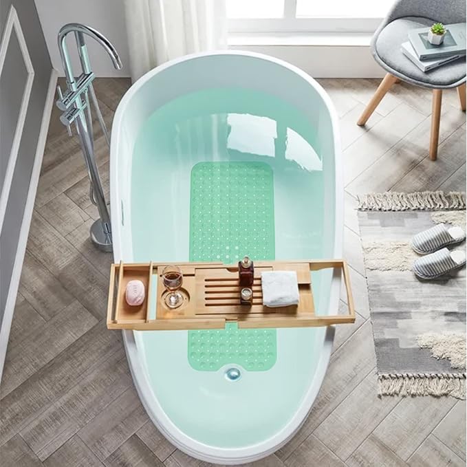 Tree Bud Bathtub Mats for Shower Tub Non-Slip Bath Mat 39 x 16 Inch Extra Long Shower Mat, Bath Tub Mat for Bathroom with Machine Washable, BPA Free for Kids (Pea Green)