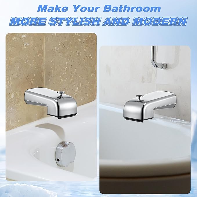 Dreyoo Tub Spout (Universal Fits 1/2" Copper Pipe, 1/2" IPS and 3/4" IPS), Bathroom Bathtub Faucet with Adapters and Hex Wrench(Chrome,Waterfall Spout)