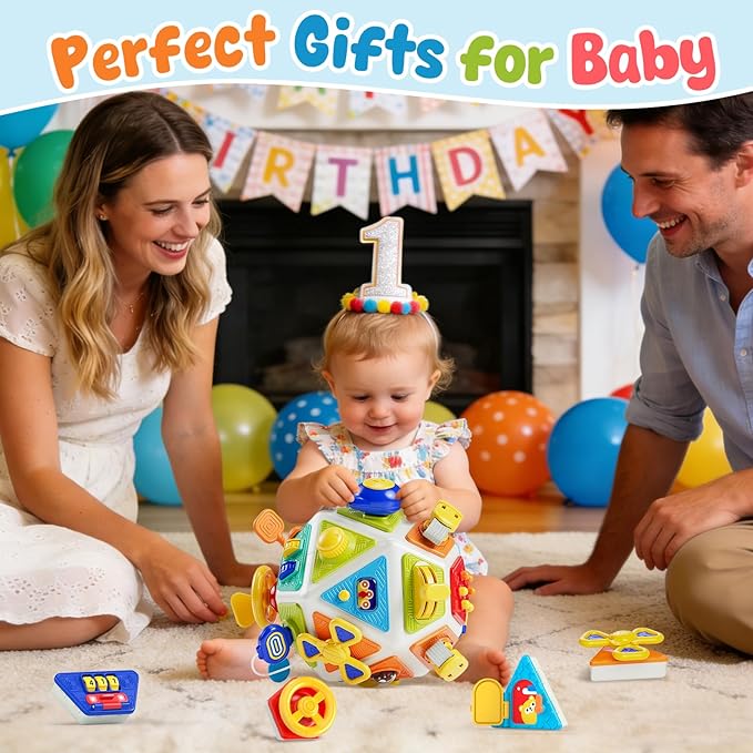 22-in-1 Baby Busy Board Activity Cube Toys, Montessori Toy for 1 Year Old Toddlers, Educational Learning Sensory Travel Toys for Infant 6-12 12-18 Months, 1st Baby Valentines Day Gifts for Boys Girls