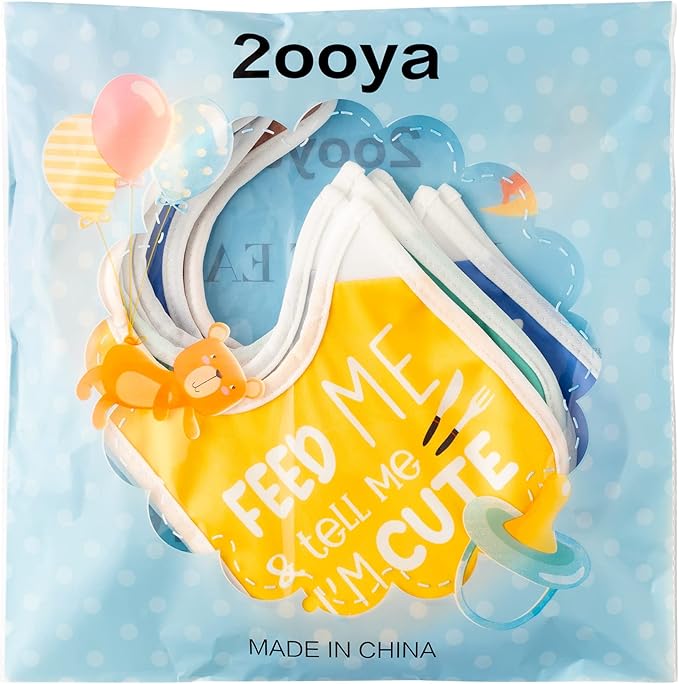 2ooya 7Pcs Cotton Waterproof Baby Bibs Hook Loop Closure Newborn Bib Keepsake Baby Gift for Drooling Feeding Eating