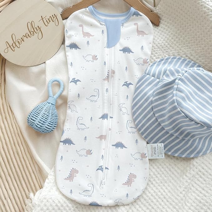 Baby Swaddle 0-2 Months, Cotton Arm-In Zipper Sleep Sack, Wearable Blankets Wrap for Newborn Infant Boys (Dinosaur, Polka Dots, Pack of 2)