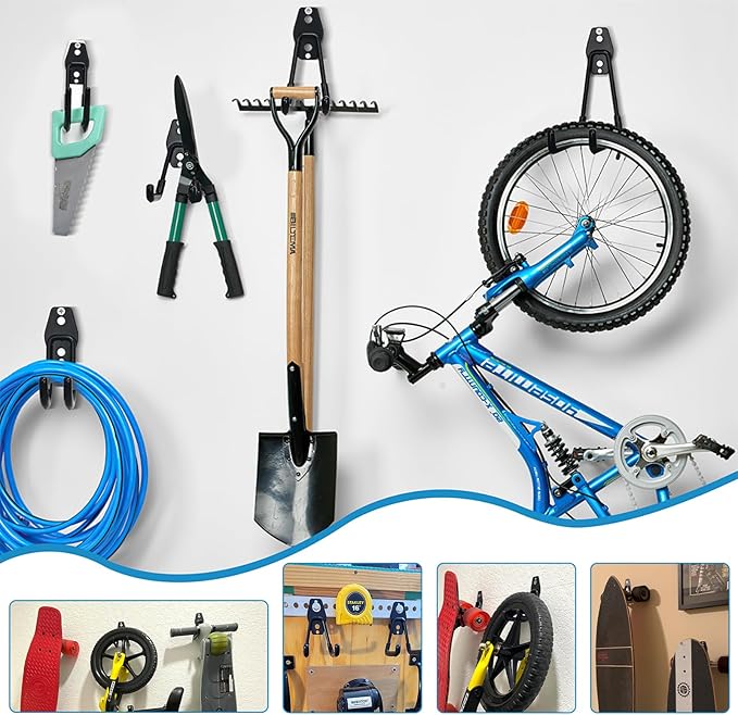 GeeWatom Garage Storage Utility Hooks,Garage Garden Tool Organizer,Steel Wall Mount Hooks, Garden Small U Hooks (6 Pack-Black)