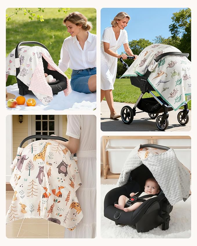 Infant Car Seat Cover Winter Minky - Baby Car Seat Canopy with Snap Peekaboo Opening, Multi-Use as Stroller Cover, Nursing Cover and Baby Blanket for Boys Girls(White)