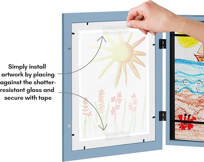 Americanflat Kids Artwork Frame Changeable (Baby Blue) - Magnetic Door Holds 100 Art Pieces - 8.5x11 Letter Size Display with Mat or 10x12.5 Without Mat - My Mini Masterpiece