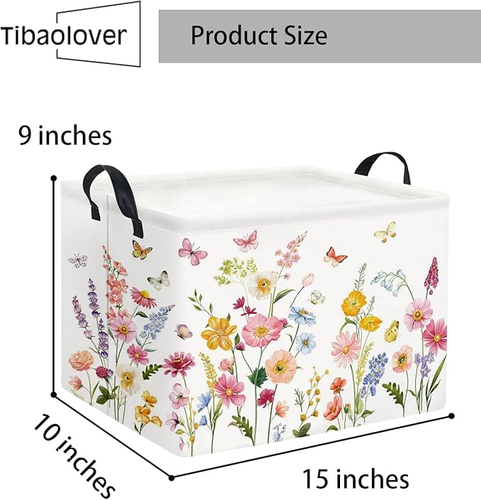 TIBAOLOVER Rectangular Baby Girls Basket Kids Baby Storage Basket Cute Storage Bin Organizer Shelf Book Flower Room Decor(Butterfly Flower)
