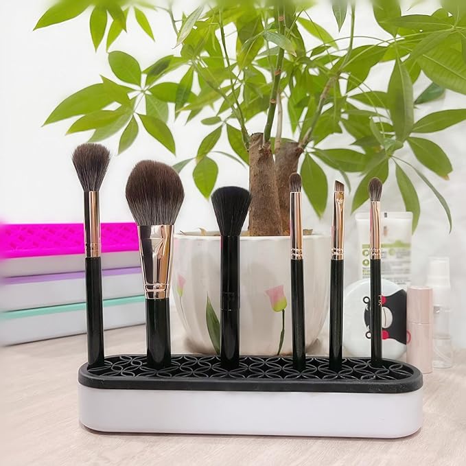 TANG SONG 2 PCS Silicone Make up Brush Holder Cosmetic Storage Box Desktop Organizers (Black)