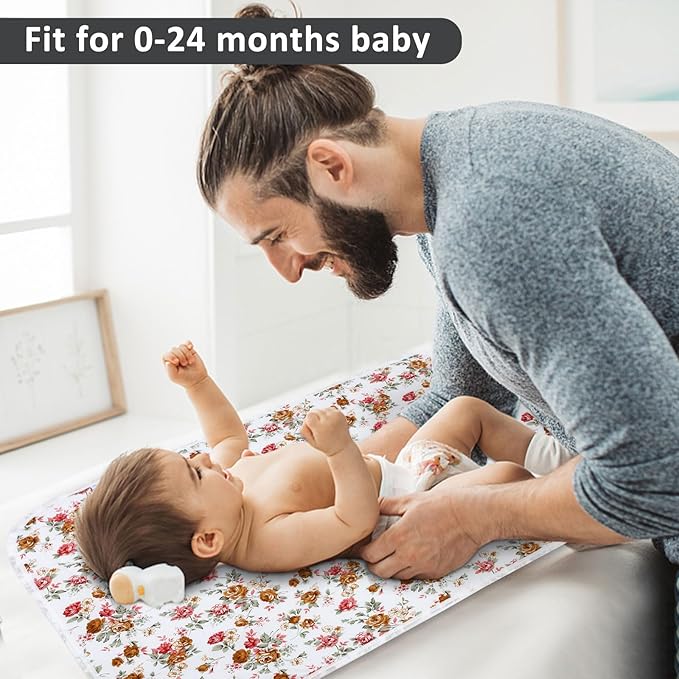 Baby Diaper Changing Pad, 21 5/8" x 31.5" Waterproof Changing Pad Liners - Reusable Soft and Absorbent Portable Changing Mat(Floral4-1PCS)